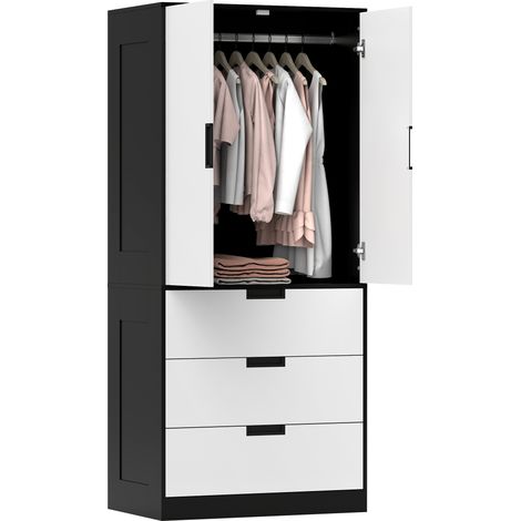 HOMCOM Armadio 2 Ante con 3 Cassetti, con Barra Appendiabiti per Camera da Letto (1/5)