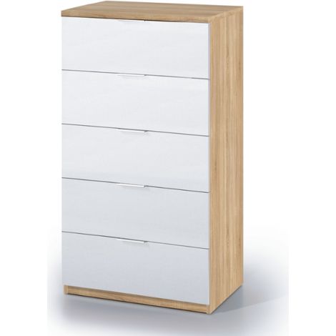 Settimino 60x40x110 cm con 5 cassetti, bianco opaco rovere canadese – Rende (1/7)
