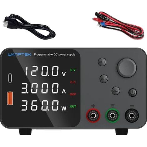 Alimentation pour banc de laboratoire, sortie 300 W, tension réglable, TPS1203 noir (1/2)