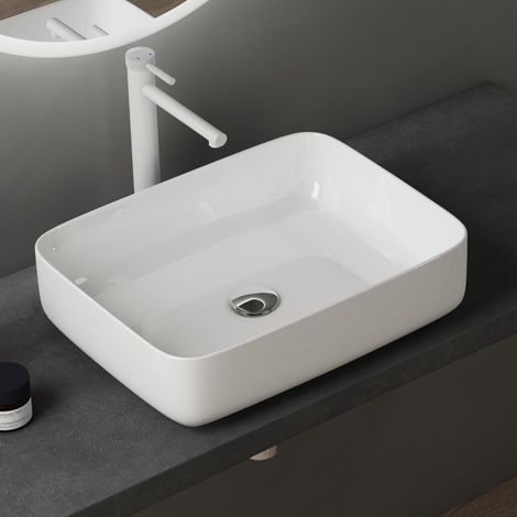 doporro Aufsatzwaschbecken Keramik Waschbecken 500x400x135 mm weiß glänzend Gäste WC Handwaschbecken Waschtisch Brüssel106 (1/5)