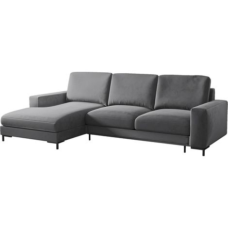 Selsey MOKPEO - Ecksofa mit Schlaffunktion, Bettkasten und schwarzen Füßen, 244 cm breit (Veloursbezug Graphitgrau, Ottomane links) (1/5)