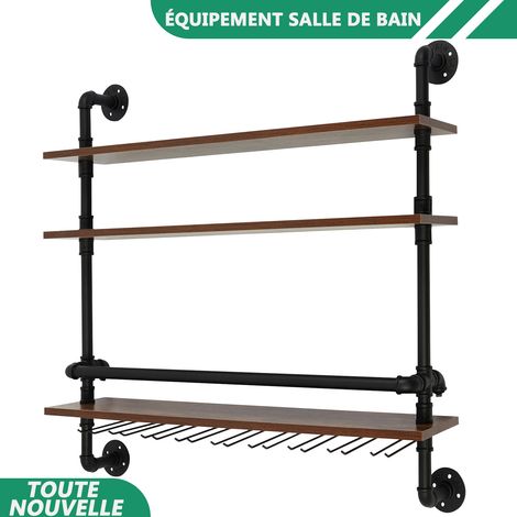 WAOBDLA 3-Tiers Wine Rack Ornament de style industriel Rack d'affichage de stockage de vin monté sur mur (1/5)
