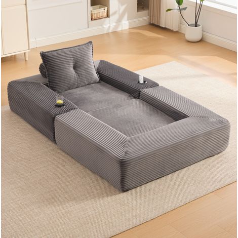 Divano letto singolo pieghevole in velluto a coste, 122x98 cm, grigio scuro OKMYHOME (1/5)