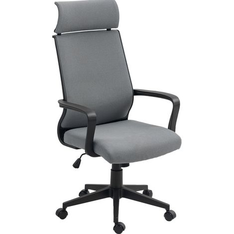 Sedia da ufficio 60.5x69x109-117 cm grigio scuro in poliestere con schienale alto, poggiatesta e funzione basculante (1/4)