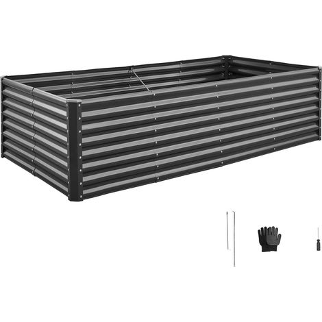 Mophorn Aiuola rialzata in metallo, fioriera da giardino zincata per esterni 2400 x 1200 x 600 mm, struttura a fondo aperto, ideale per coltivare verdure, erbe aromatiche e piante grasse, grigio scuro (1/5)