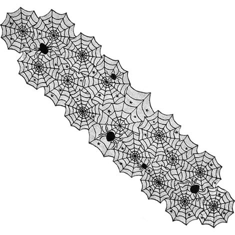 Chemin de table d'Halloween en dentelle noire motif toile d'araignée – Décoration de fête et de cuisine (45 x 183 cm) (1/5)
