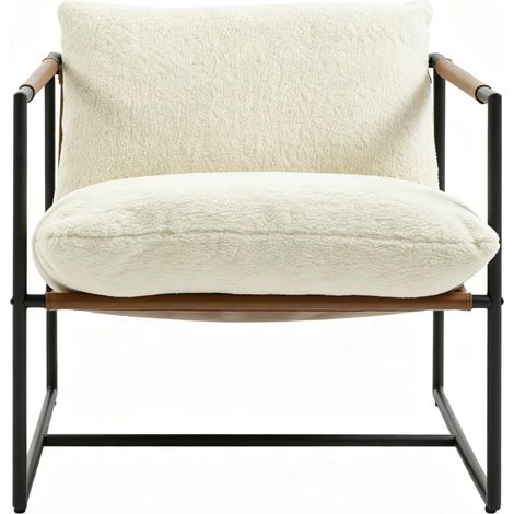 Sillón relax de bouclé crema con estructura de acero y asiento grande (1/5)