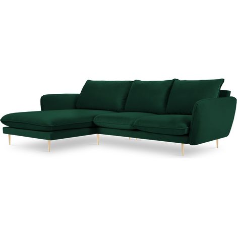 Canapé d'angle gauche 5 places en velours vert bouteille (1/5)