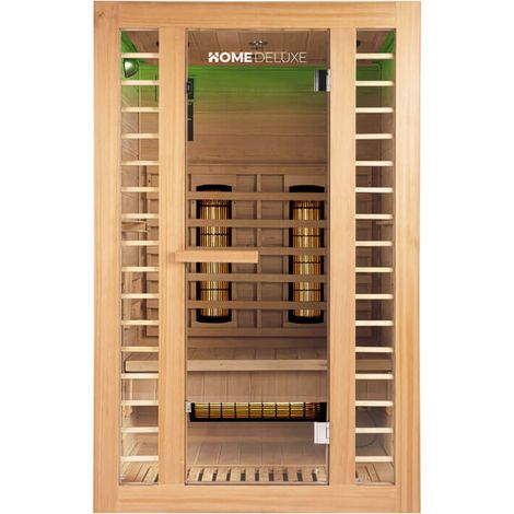 Home Deluxe – Cabine infrarouge REDSUN M DELUXE – 120 x 105 x 190 cm – Pour 2 personnes – 5 émetteurs plein spectre – Bois de sapin Hemlock (1/5)