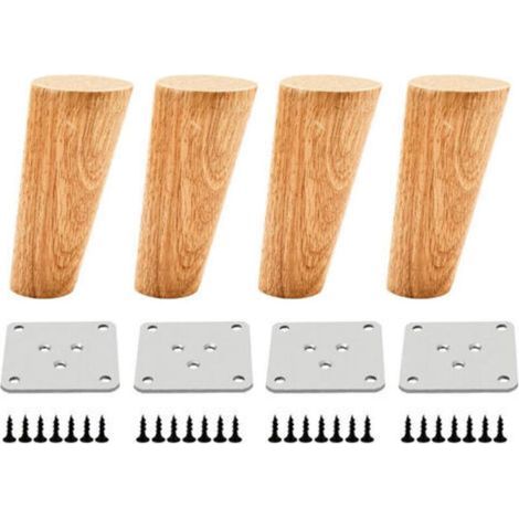 4x Pieds Meubles en Bois 10cm Pieds pour Table Lit Armoire avec Plaques de Montage et Vis (1/4)