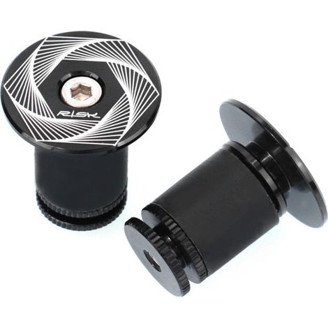 Schwarze Aluminium-Lenkerendkappen mit Verriegelungsmechanismus für Mountainbikes. (1/5)