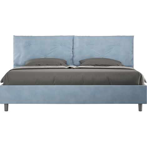 Letto Matrimoniale King Size 200x200 cm con Rete Imbottito in Microfibra Appia Large Azzurro