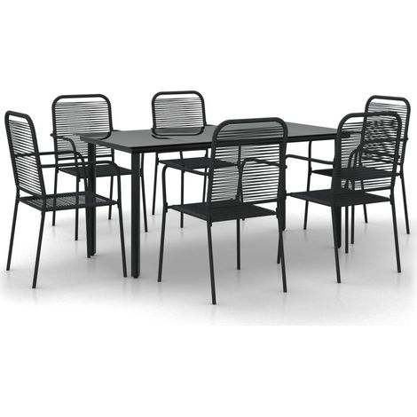 Set da pranzo per mobili da giardino mobili da esterno 7 pezzi corda di cotone nero e acciaio nero 020014368