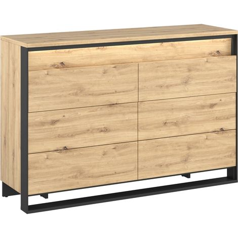 Commode Luliru 114 , Avec tiroirs, Nombre de tiroirs: 6, 91x130x41cm, LED: Disponible (1/4)