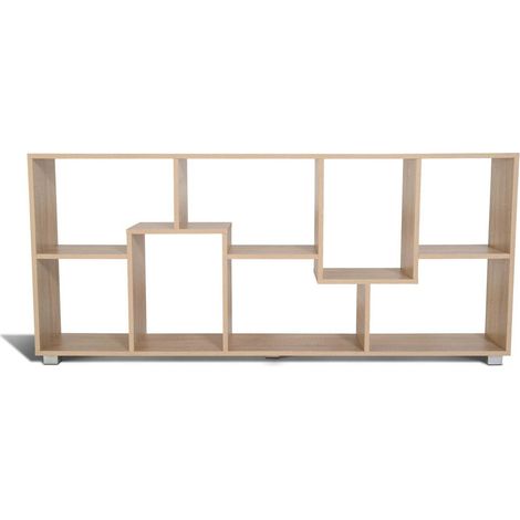 Idmarket – Étagère double position en bois imitation hêtre – Longueur 161 cm – Largeur 25 cm – Hauteur 67,5 cm – 5 niches de rangement