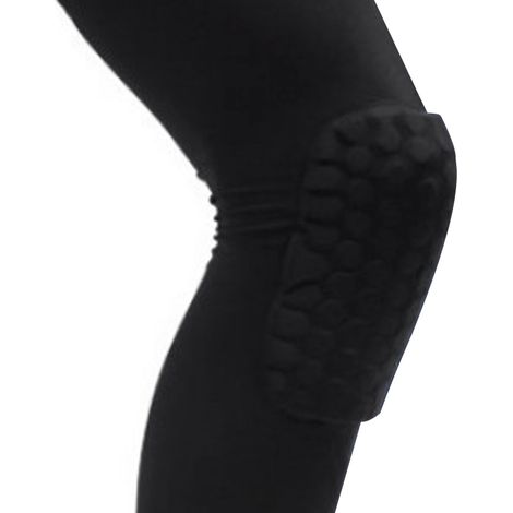 Genouillères de compression anti-collision unisexes à structure alvéolaire étendue (lot de deux), adaptées au basketball, noires, taille L, convenant aux personnes mesurant entre 175 et 185 cm. (1/5)