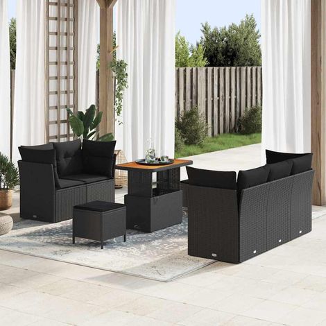 Conjunto de sofá de jardín 8 pcs Negro ratán sintético vidaXL (1/5)