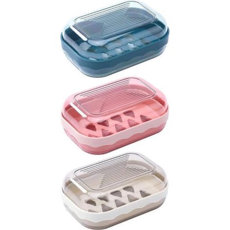 Ensemble de savon portable 3 pièces - porte-savon - accessoires de salle de bain - style scandinave - idéal pour les voyages et la salle de bain - ABS - bleu/rose/blanc (1/5)