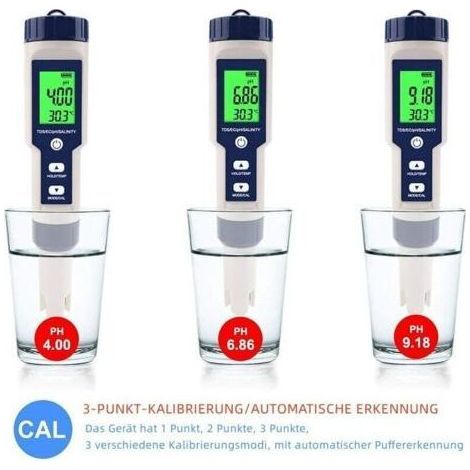 PH-Mètre, 5 En 1 PH/TDS/EC/Salinité/Tempmètre, Testeur De Moniteur De Qualité De L'eau Pour Piscines, Culture Hydroponique, Eau Potable, Aquariums (1/4)
