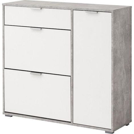 Scarpiera ARIETTA - 2 scomparti, 1 anta e 1 cassetto - Colore bianco e calcestruzzo
