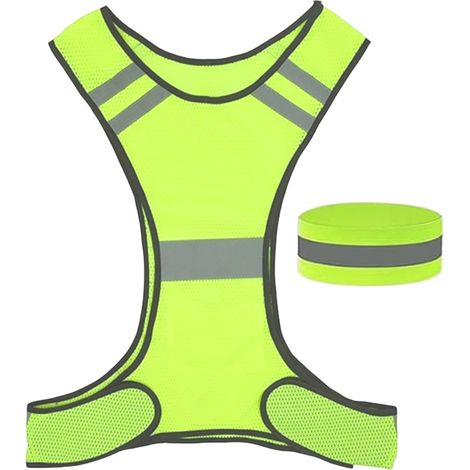 Chaleco reflectante de seguridad, chaleco amarillo de alta visibilidad para ciclismo, correr, trotar, con 1 brazalete reflectante, chaleco reflectante ajustable para hombres y mujeres (1/5)