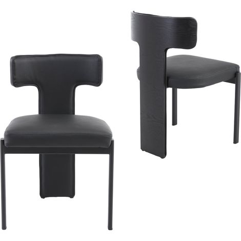 Wahson Sillas de Comedor Juego de 2, Eco-Piel Sillas con Patas de Madera y Metal, Modernas Sillas para Cocina y Salón, Negro