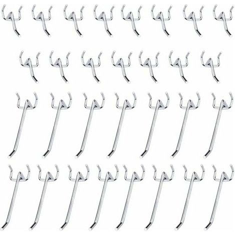 30 Pcs Panneaux Perforés Crochets Métal Crochets pour Panneau perforé accessoires-10 cm et 5 cm Crochet Simple Ensemble Pour Les Garages, Les Remises à Outils,Les Ateliers (1/4)