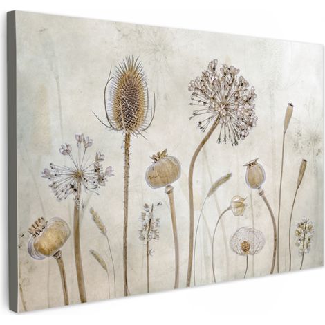 TABLEAU SUR TOILE Fleurs - Aquarelle - Nature morte - Brun - Vintage Décoration Chambre 30x20 cm