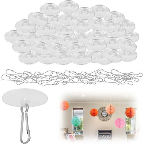 50 Pièces Crochet de Plafond Adhésif,Crochets de Montage au Plafond Sans Perçage pour Chambre à Coucher,Salle de Bain,Crochets de Décoration de Plafond Avec 50 Clips de mât de Drapeau (1/4)