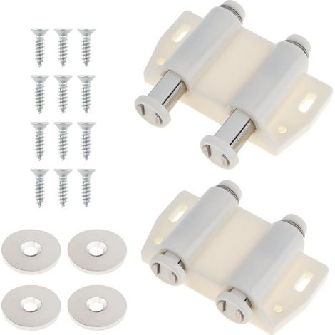 Lot de 2 loquets magnétiques tactiles doubles pour porte d'armoire (blanc) (1/5)