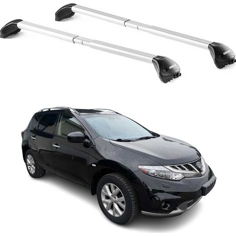 OMAC Barres de toit transversales certifiées TÜV pour Nissan Murano II 2009-2014 – Verrouillables (4 antivols) – Charge max 100 kg – Sangle inox + protection caoutchouc Argent (1/4)