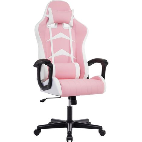 Fauteuil gamer ergonomique rose avec coussins réglables (1/5)