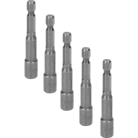 Ensemble de 5 embouts de douille magnétiques en acier chrome vanadium pour vis et écrous hexagonaux, 65 x 1/4 x 7,0 (1/5)