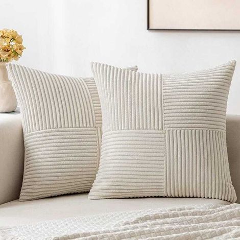 Lot de 2 housses de coussin décoratives pour salon et canapé-lit, style rustique et bohème (40 x 40 cm) - Beige (1/4)