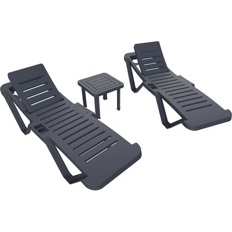 Set 2+1 tumbonas-mesa auxiliar exterior gris volcánico MASTER-ANDORRA garbar