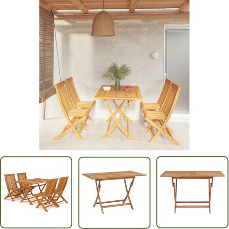 The Living Store 5-tlg. Garten-Essgruppe Massivholz Teak - Gartenmöbel - Essgruppe - Teakholz - Outdoor-Möbel - Gartentisch (1/5)