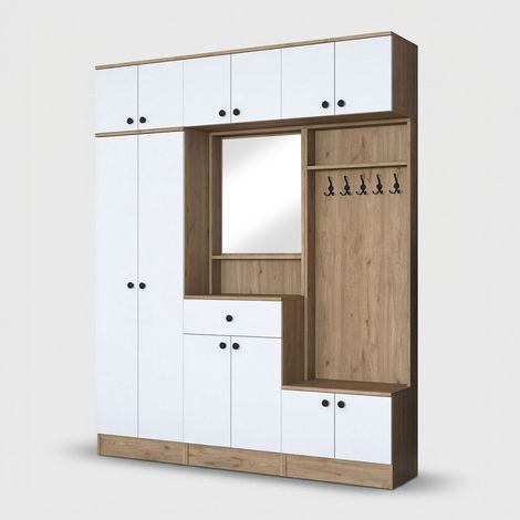 Ordan Garderobenschrank mit Spiegel und Kleiderstange