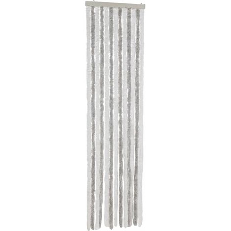 Rideau anti-mouches gris clair et blanc 56x185 cm chenille CFW65115 (1/5)