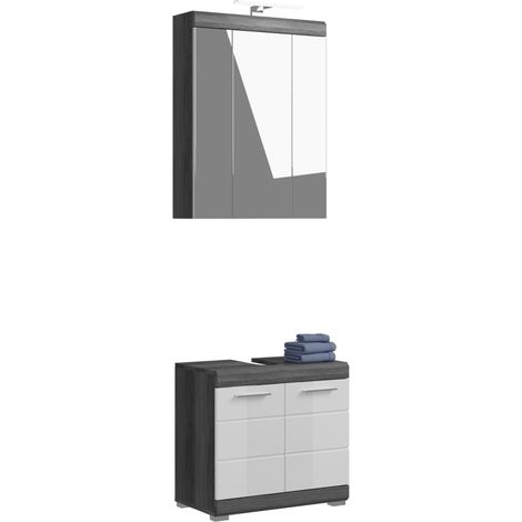 Conjunto para baño SCOTT - Mueble bajo lavabo y armario de almacenamiento con espejo LED
