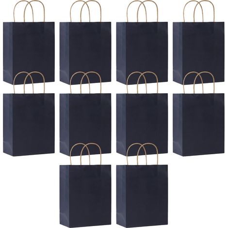 Lot de 10 Sacs Cadeaux en Kraft, Poignées Torsadées, Papier Épais, 21x15x8 cm, pour Anniversaire, Mariage