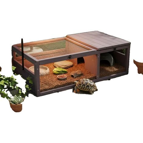 Hábitat para tortugas, construcción de madera, portalámparas ajustable, verde militar (1/2)