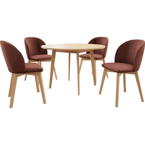 Conjunto de mesas y sillas para comedor Racine 136, Marrón + Magic Velvet 2258, 75x0x0cm, Diámetro: 120, Número de asientos: 4, Estilo: Contemporary