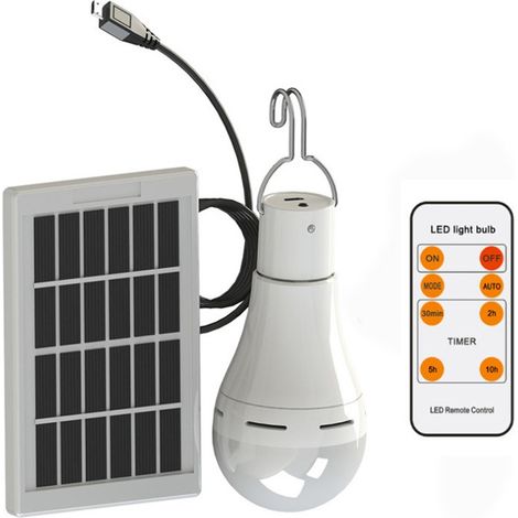 7W Lampe Solaire Portable avec Télécommande,LED Lampe d'urgence Solaire Ampoule à Crochet Lanterne Camping Puissante Lumiere Éclairage (1/5)