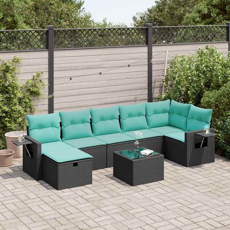 vidaXL Salon de jardin 8 pcs avec coussins noir résine tressée (1/5)