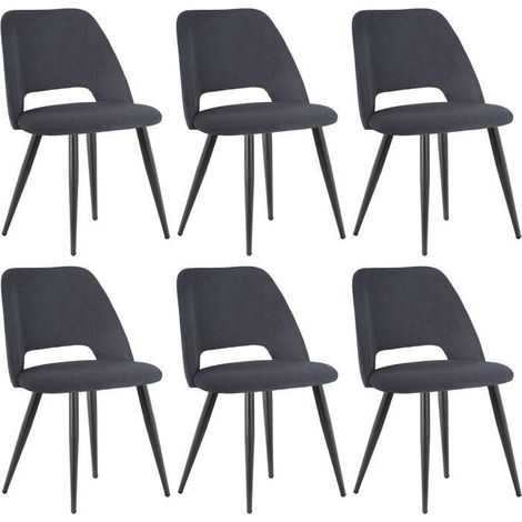 Chaise salle à manger - WAFTING - Lot de 6 - Velours rembourrée - Pieds métal - Noir (1/5)