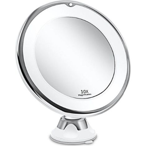 Miroir De Maquillage Grossissement 10X Led Miroir De Maquillage Lumineux Pivotant À 360° Avec Ventouse Intégrée Miroir De Rasage Miroir Mural Miroir Grossissant-- (1/5)