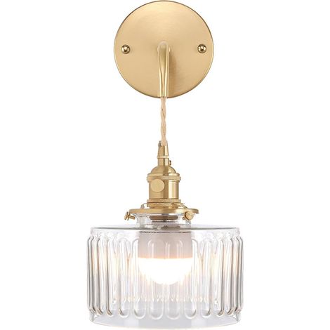 Applique murale vintage avec verre strié, Lampe de chevet rétro – Douille E27, Ampoule LED 4W incluse (Blanc chaud) – Idéale pour chambre, couloir, décoration intérieure (1/5)