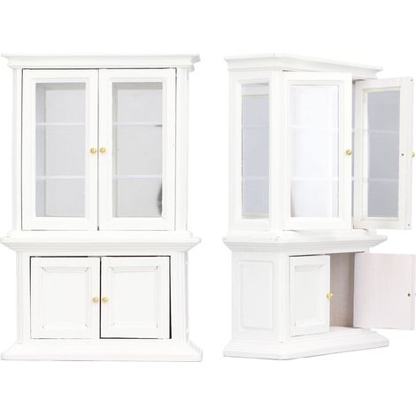 Bibliothèque miniature à l'échelle 1:12, vitrine haute en bois imitation, blanche, idéale pour la décoration de maison de poupée. (1/5)