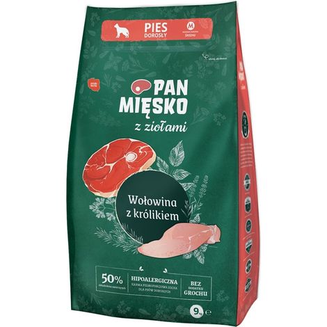 PAN MIĘSKO aux herbes, bœuf et lapin, croquettes pour chien, 9 kg