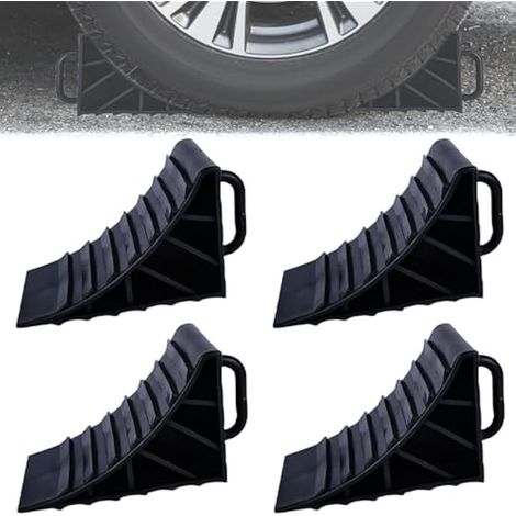 Lot de 4 cales de roue avec poignée, 180 x 90 x 110 mm - Cales de frein en plastique - Cales de roue pour remorque, cale de frein pour voiture, caravane, camping-car (noir) (1/4)